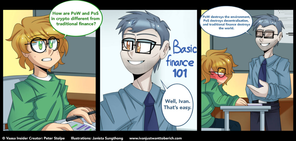 Ivan Just Wants to Be Rich 014 PoW vs PoS vs Traditional Finance - webcomic